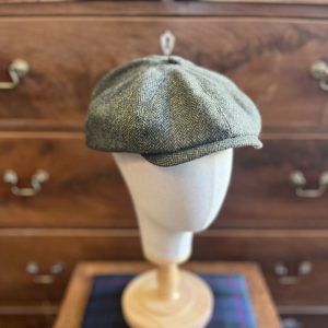 Baker Boy Hat Green Herringbone Tweed