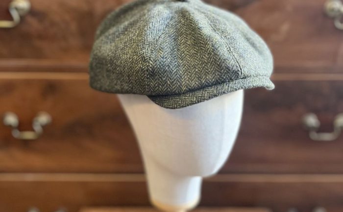 Baker Boy Hat Green Herringbone Tweed
