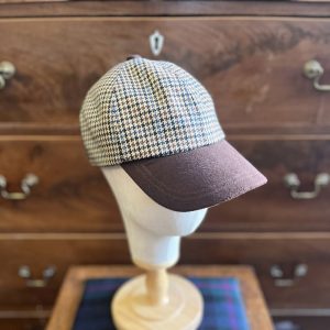 Baseball Cap - Beige/Brown Dogtooth Tweed / Brown Peak
